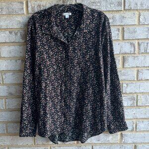 Garnet Hill Long Sleeve Button Up Collared 100% Silk Polka Dot Blouse Size 18